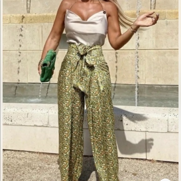 NEW!! Zara Floral Print Wide Leg Pants - Picture 5 of 5